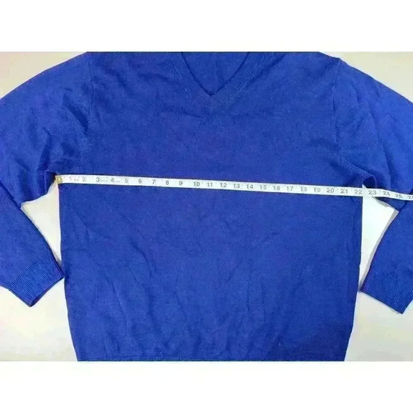 Extra Fine Merino Wool V Neck Sweater Blue Mens Size L Classic Preppy Turnbury - Picture 5 of 10